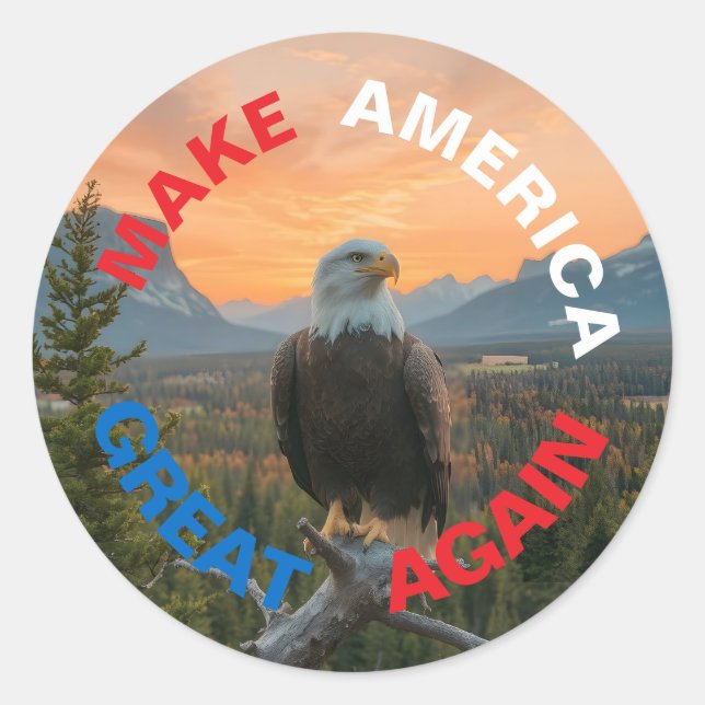 MAKE AMERICAN GREAT AGAIN EAGLE SUNRISE CLASSIC ROUND STICKER (Front)
