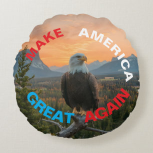 MAKE AMERICAN GREAT AGAIN EAGLE SUNRISE ROUND PILLOW