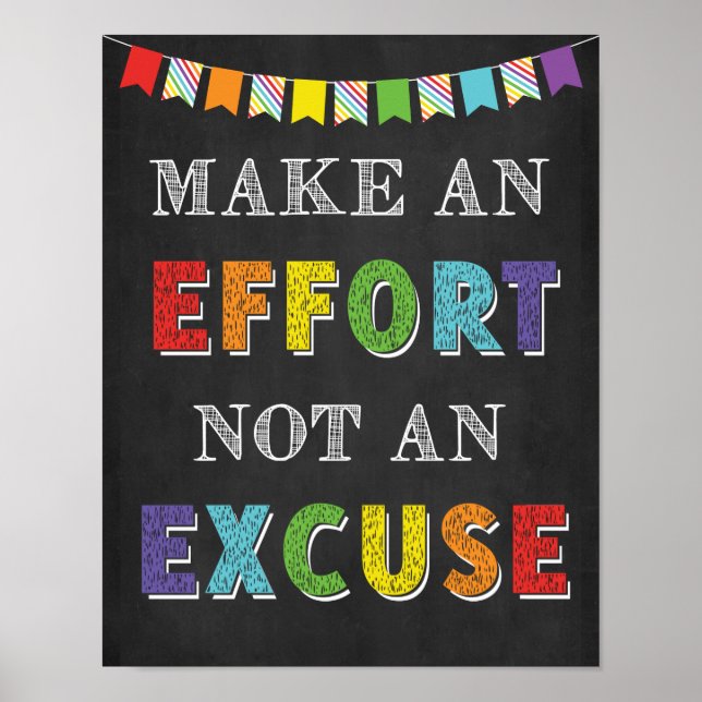 Make An Effort Not An Excuse Growth Mindset Poster (Front)