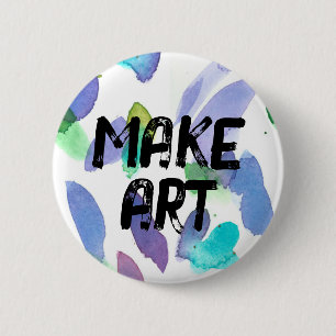 Make Art Inspiring Artist Paintbrush Strokes Blue 2 Inch Round Button