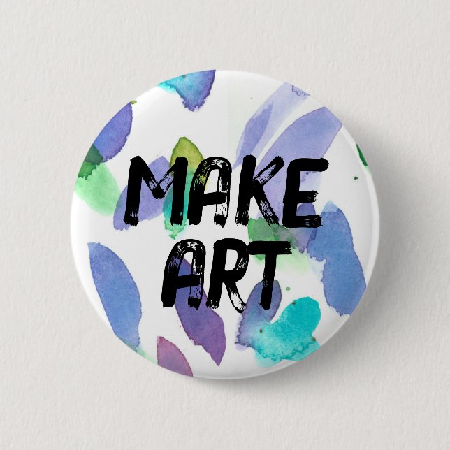 Make Art Inspiring Artist Paintbrush Strokes Blue 2 Inch Round Button (Front)