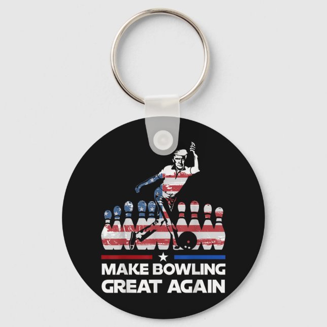 Make Bowling Great Again Funny Trump Us Flag Keychain (Front)