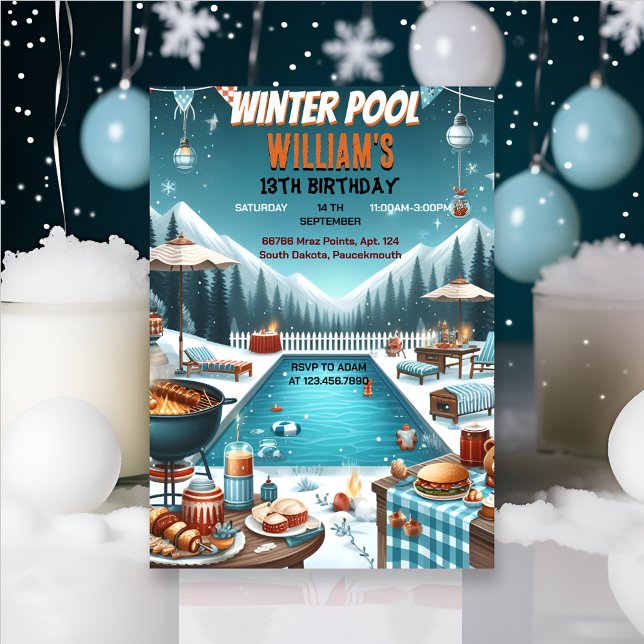 make bruh Barbeque Winter Pool Party 13th birthday Invitation (Creator Uploaded)