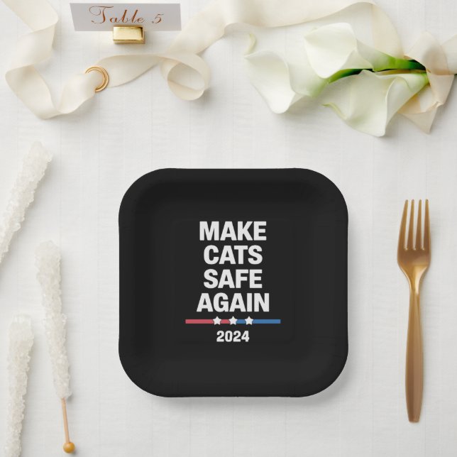 Make Cats Safe Again Funny 2024 Presidential  Paper Plate (Wedding)
