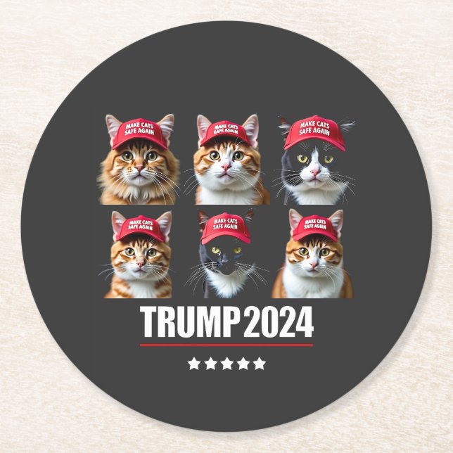 Make Cats Safe Again Maga Trump Election Round Paper Coaster (Front)