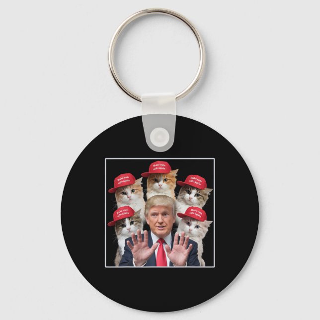 Make Cats Safe Again Trump 2024 Red Hat Make Pets  Keychain (Front)