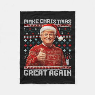 Make Christmas Great Again Funny Santa Trump 2024  Fleece Blanket