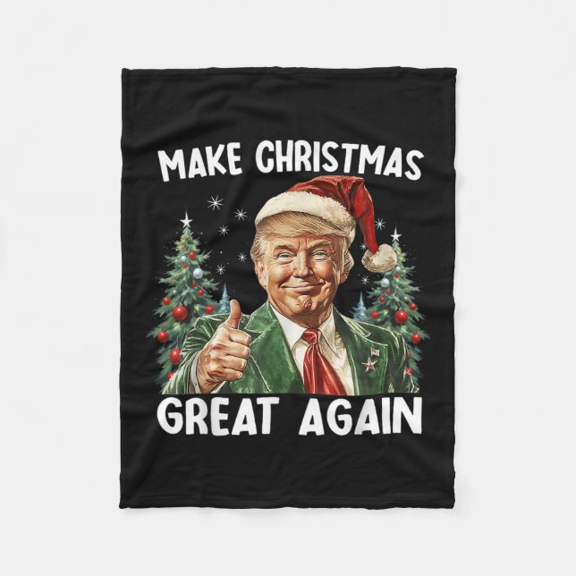 Make Christmas Great Again Funny Santa Trump 2024  Fleece Blanket (Front)