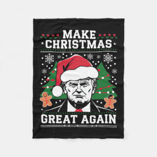 Make Christmas Great Again Funny Santa Trump 2024  Fleece Blanket
