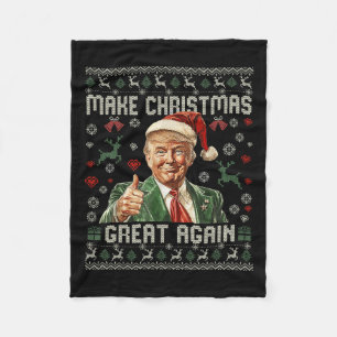 Make Christmas Great Again Funny Santa Trump 2024 Fleece Blanket
