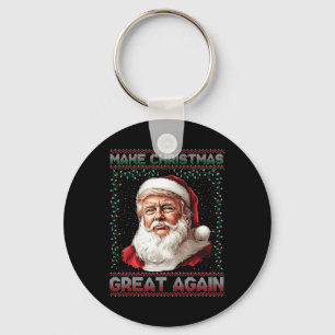 Make Christmas Great Again Funny Santa Trump 2024 Keychain