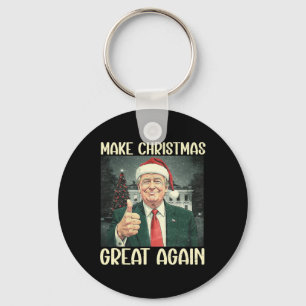 Make Christmas Great Again Funny Santa Trump 2024  Keychain
