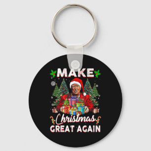 Make Christmas Great Again Funny Santa Trump 2024 Keychain