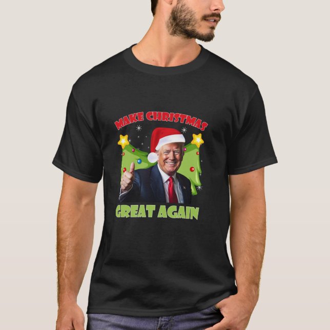Make Christmas Great Again Funny Santa Trump 2024  T-Shirt (Front)