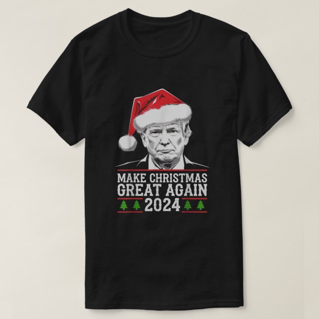 Make Christmas Great Again Funny Santa Trump 2024  T-Shirt (Design Front)
