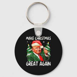 Make Christmas Great Again Funny Santa Trump 2025  Keychain