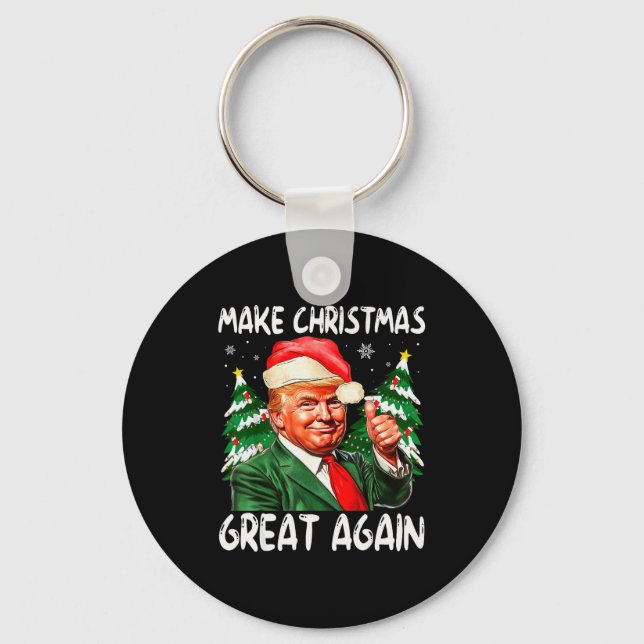 Make Christmas Great Again Funny Santa Trump 2025  Keychain (Front)