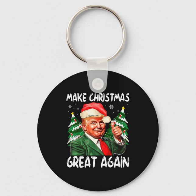 Make Christmas Great Again Funny Santa Trump 2025  Keychain (Front)