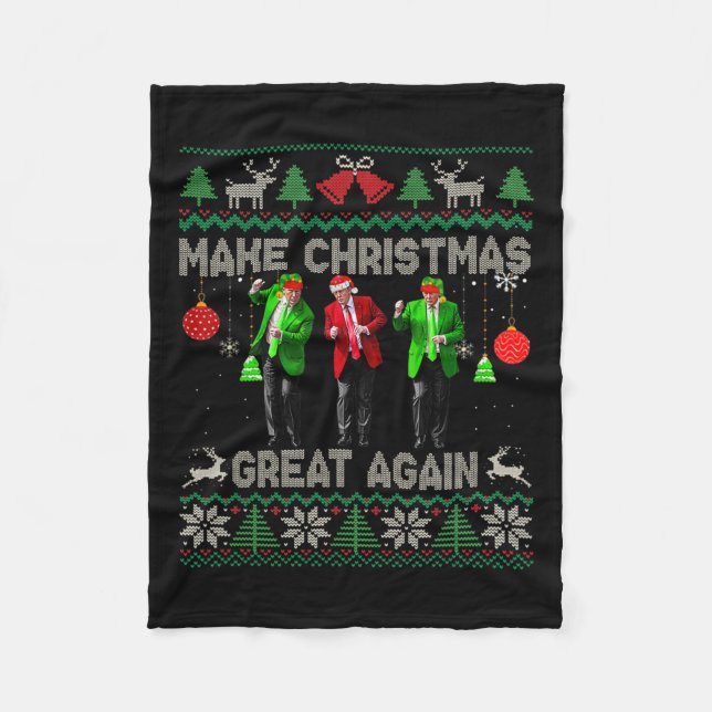 Make Christmas Great Again Santa Trump Dance Ugly  Fleece Blanket (Front)