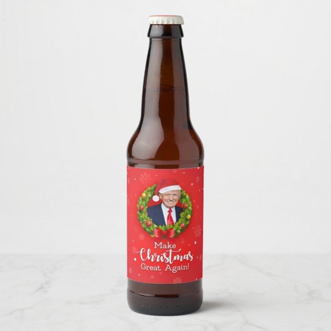 Make Christmas Great Again Trump MAGA funny gift Beer Bottle Label (Front)