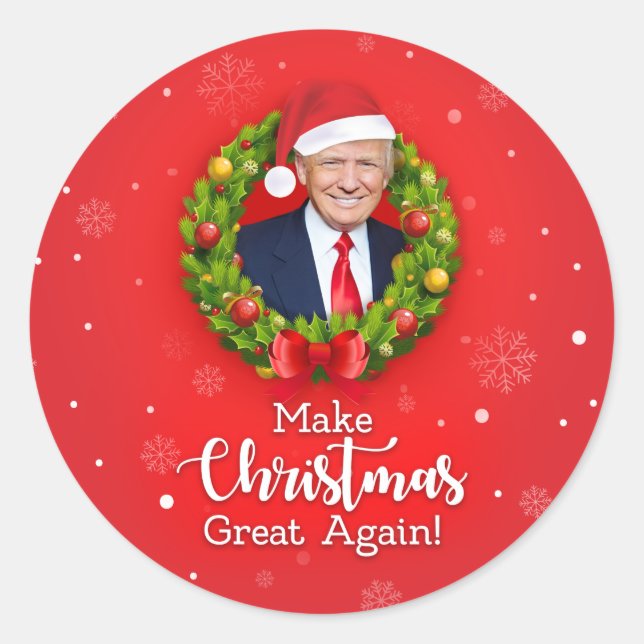 Make Christmas Great Again Trump MAGA funny gift Classic Round Sticker (Front)