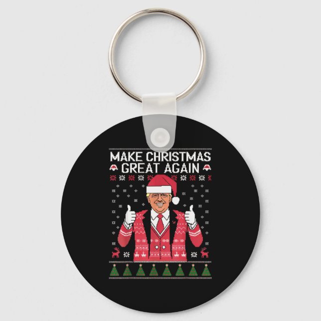 Make Christmas Great Again Trump Pajamas Ugly  Keychain (Front)