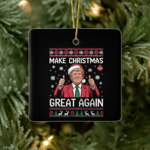 Make Christmas Great Again Trump Pyjamas Ugly Xmas Ceramic Ornament