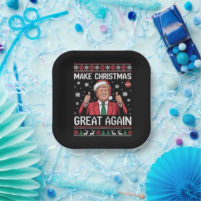 Make Christmas Great Again Trump Pyjamas Ugly Xmas Paper Plate (Party)
