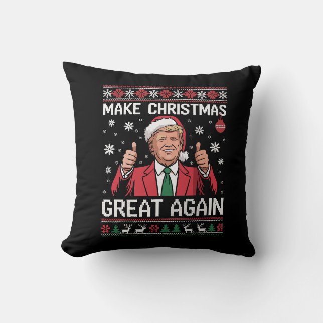 Make Christmas Great Again Trump Pyjamas Ugly Xmas Throw Pillow (Front)