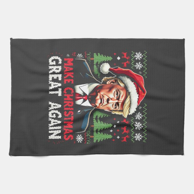 Make Christmas Great Again Ugly Xmas Sweater Trump Kitchen Towel (Horizontal)