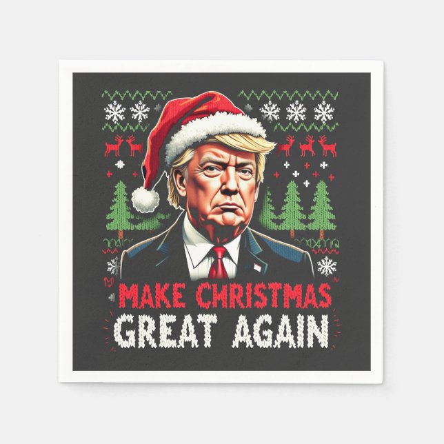 Make Christmas Great Again Ugly Xmas Sweater Trump Napkin (Front)