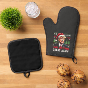 Make Christmas Great Again Ugly Xmas Sweater Trump Oven Mitt & Pot Holder Set