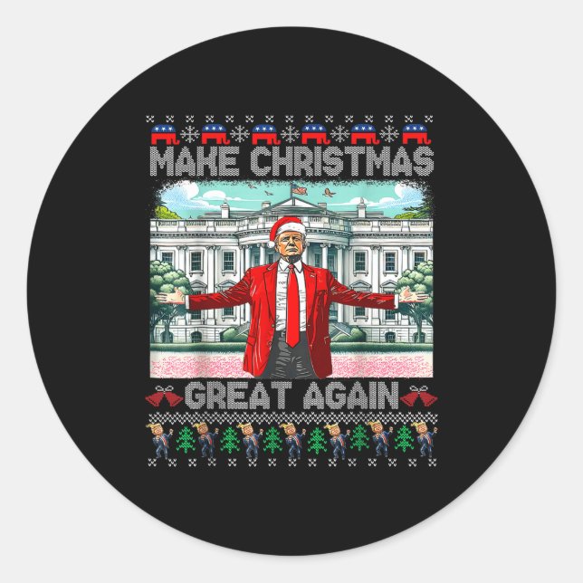 Make Christmas Great Again Xmas Funny Trump Pajama Classic Round Sticker (Front)