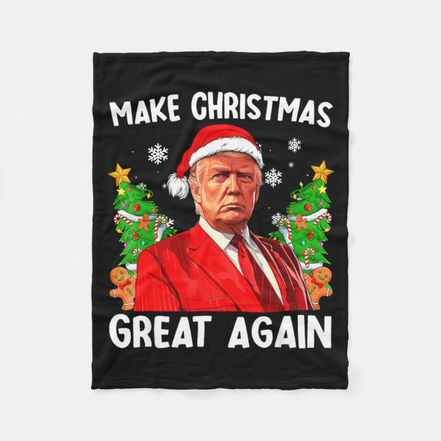 Make Christmas Great Again Xmas Funny Trump Pajama Fleece Blanket (Front)