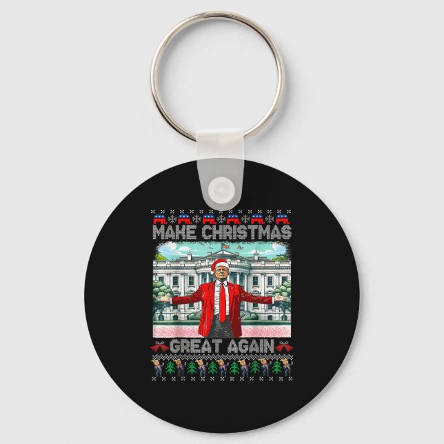 Make Christmas Great Again Xmas Funny Trump Pajama Keychain (Front)