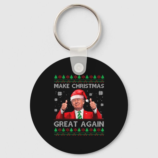 Make Christmas Great Again Xmas Funny Trump Pajama Keychain (Front)