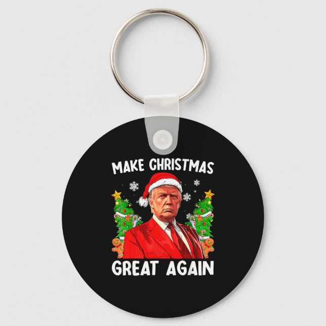 Make Christmas Great Again Xmas Funny Trump Pajama Keychain (Front)