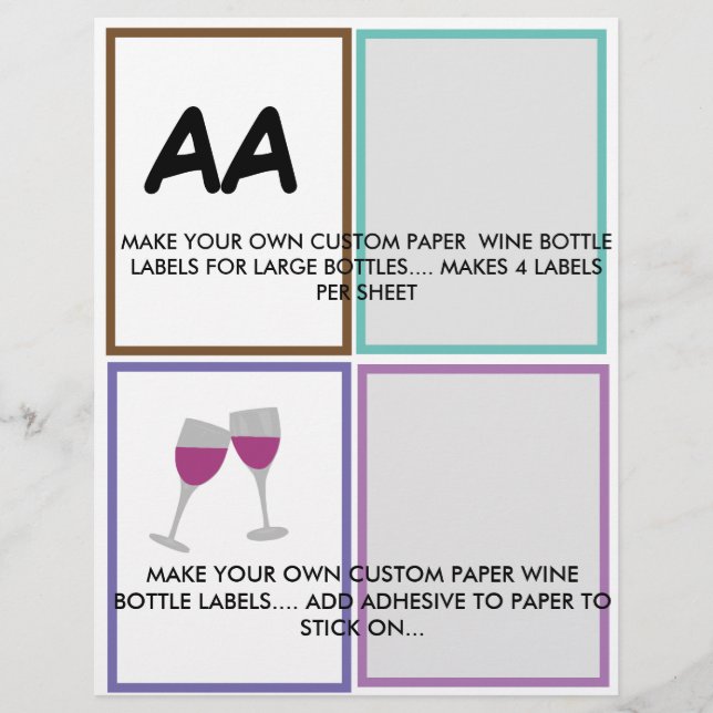 MAKE CUSTOM  PAPER WINE BOTTLE LABELS FOR LARGE (Front)