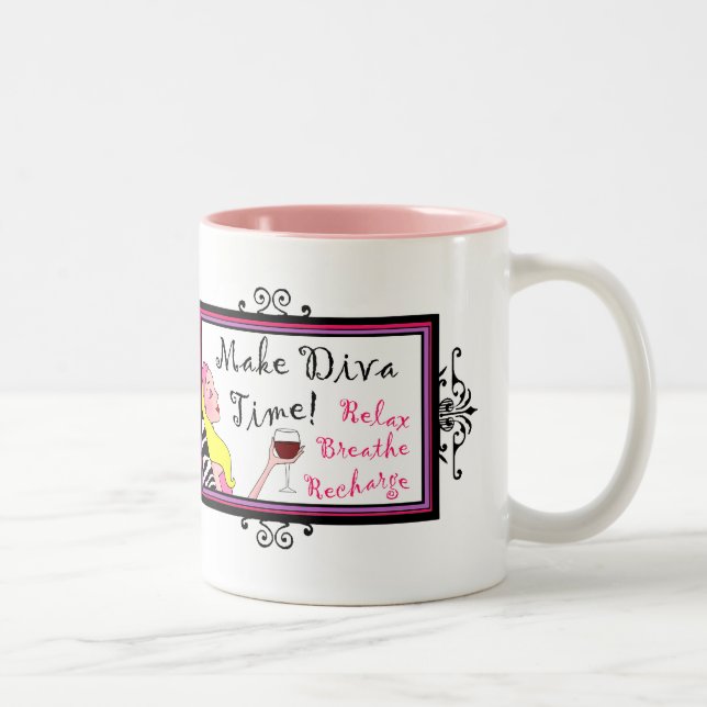 "Make Diva Time"/ Relax Breathe Recharge Two-Tone Two-Tone Coffee Mug (Right)
