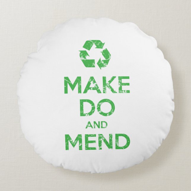 Make Do and Mend Round Pillow (Front)
