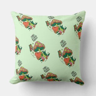 Make Dreams Happen Colourful Mushrooms Butterfl Throw Pillow