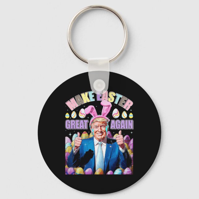 Make Easter Great Again Funny Trump Bunny Spring H Keychain (Front)