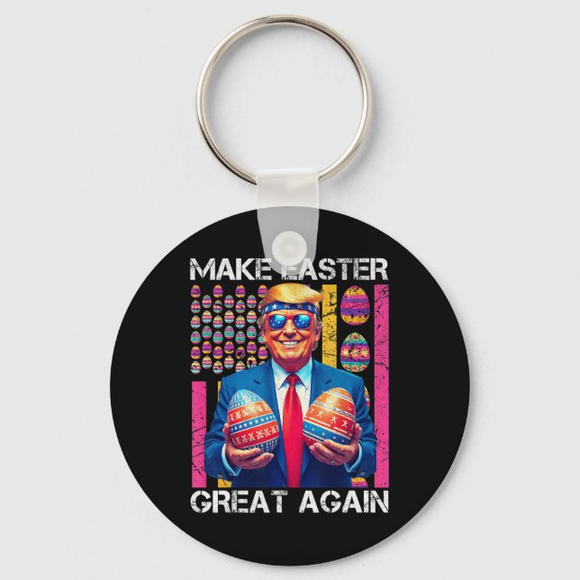 Make Easter Great Again Funny Trump Bunny Spring H Keychain (Front)