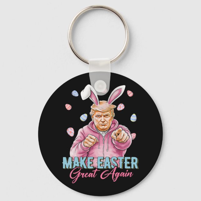 Make Easter Great Again Funny Trump Bunny Spring H Keychain (Front)