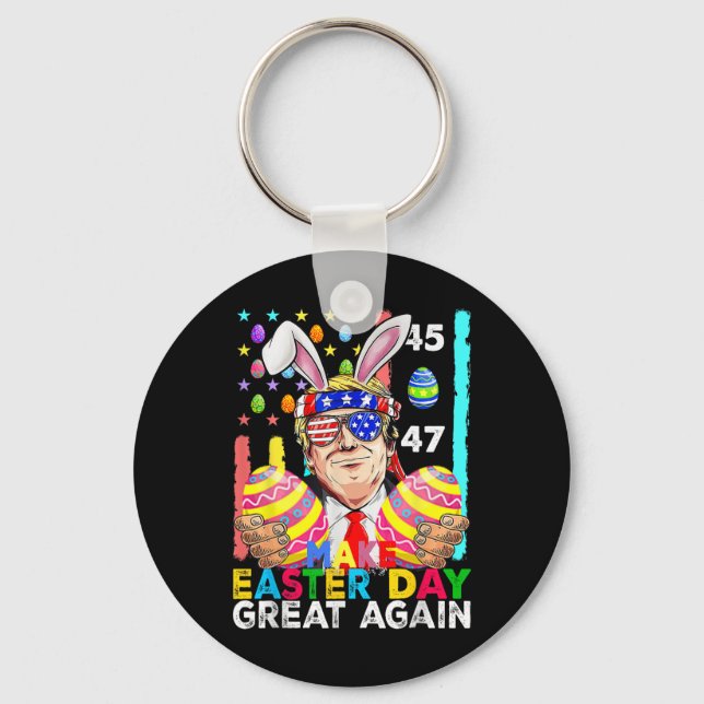 Make Easter Great Again Funny Trump Bunny Spring H Keychain (Front)