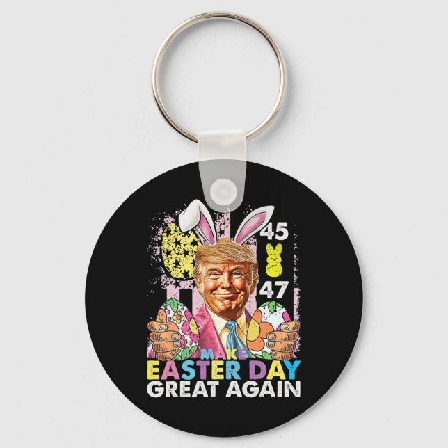 Make Easter Great Again Funny Trump Bunny Spring H Keychain (Front)