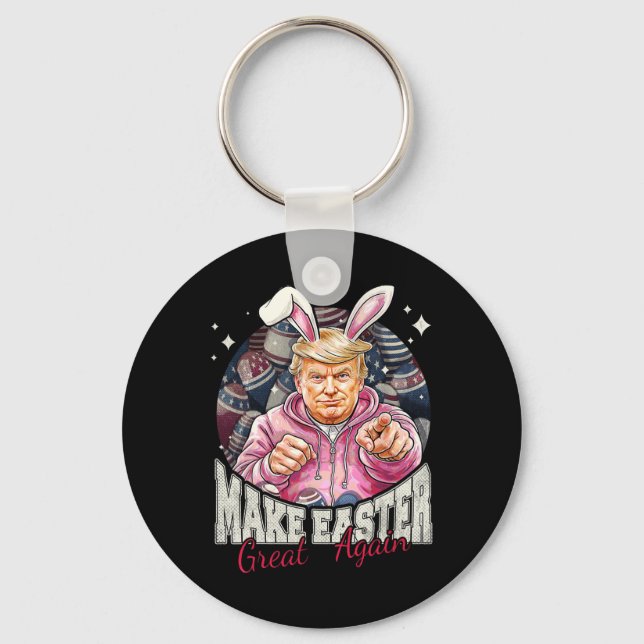 Make Easter Great Again Funny Trump Bunny Spring H Keychain (Front)