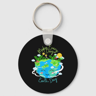 Make Every Day Earth Day Cute Funny Smiling Planet Keychain