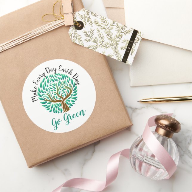 Make Every Day Earth Day Go Green Earth Friendly Classic Round Sticker (Gifting)