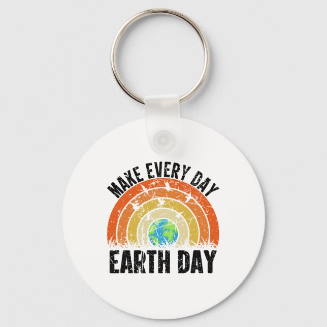 Make Everyday Earth Day Conservation Planet Vintag Keychain (Front)